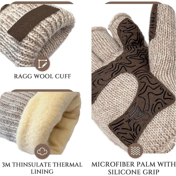 🆕Women and Men Beige Convertible Warm Wool Fingerless Gloves Flap Top Mittens - Picture 6 of 8